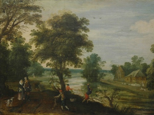 Фламандский мастер первой половины XVII века. Пейзаж (Рыболовы и гуляющие помещики).