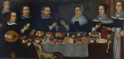 Голландский мастер середины XVII века.  Портрет семьи за столом. 1649