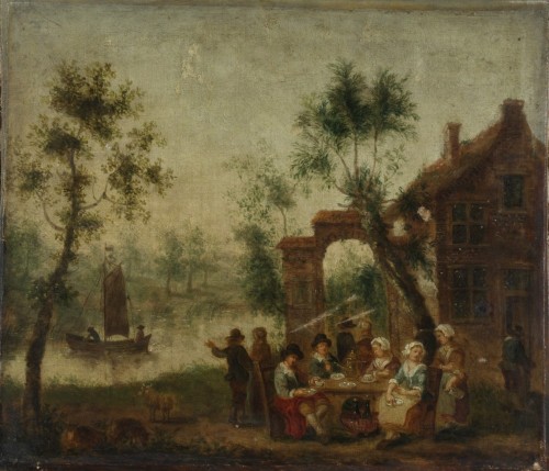 Голландский мастер XVIII века. Трапеза перед домом (Пирушка).