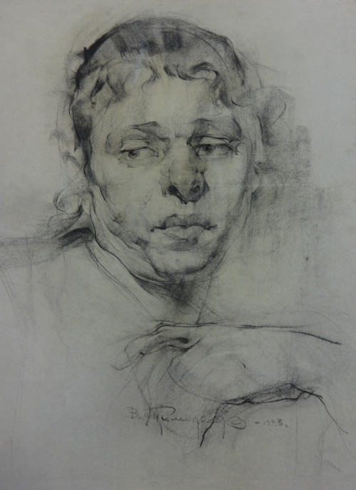 Тимофеев Василий Кириллович.  1891-1968. Портрет жены. 1923. Бумага, уголь.