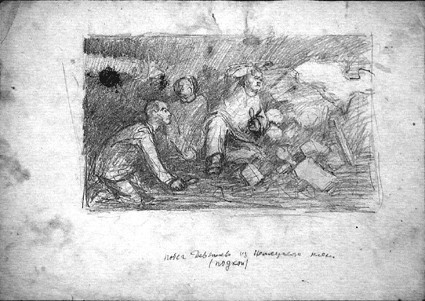 Рисунок Побег Девятаева из немецкого плена (неудавшийся) 1960 г.