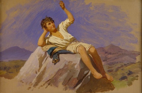 Худяков В.Г. (1826-1871) Мальчик на большом камне. Этюд. 