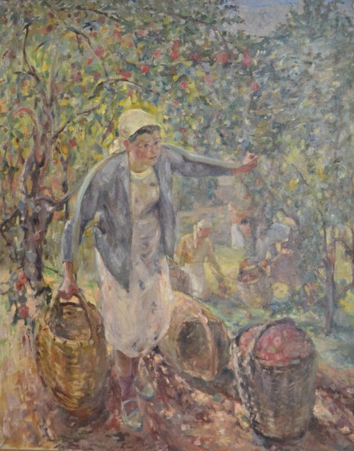 Смиренская Вера Андроникова (1898-1983).Сад. Сбор яблок.1940.холст,масло