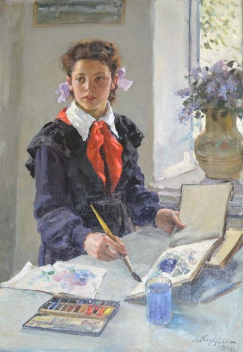 Куделькин В.И. 1911-1995 Юная художница. 1955 Холст, масло